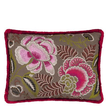 Carregar imagem no visualizador da galeria, Rose De Damas Embroidered Cranberry Cotton Cushion