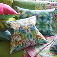 Load image into Gallery viewer, Ikebana Damask Aqua cotton cushion