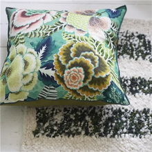 Load image into Gallery viewer, Rose de Damas jade cotton/linen cushion