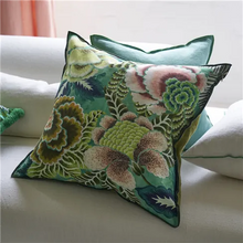 Load image into Gallery viewer, Rose de Damas jade cotton/linen cushion
