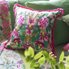 Load image into Gallery viewer, Ikebana Damask fucsia embroidered cotton cushion