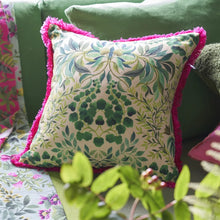 Load image into Gallery viewer, Ikebana Damask fucsia embroidered cotton cushion