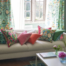 Load image into Gallery viewer, Ikebana Damask fucsia embroidered cotton cushion