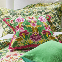 Load image into Gallery viewer, Ikebana Damask fucsia embroidered cotton cushion