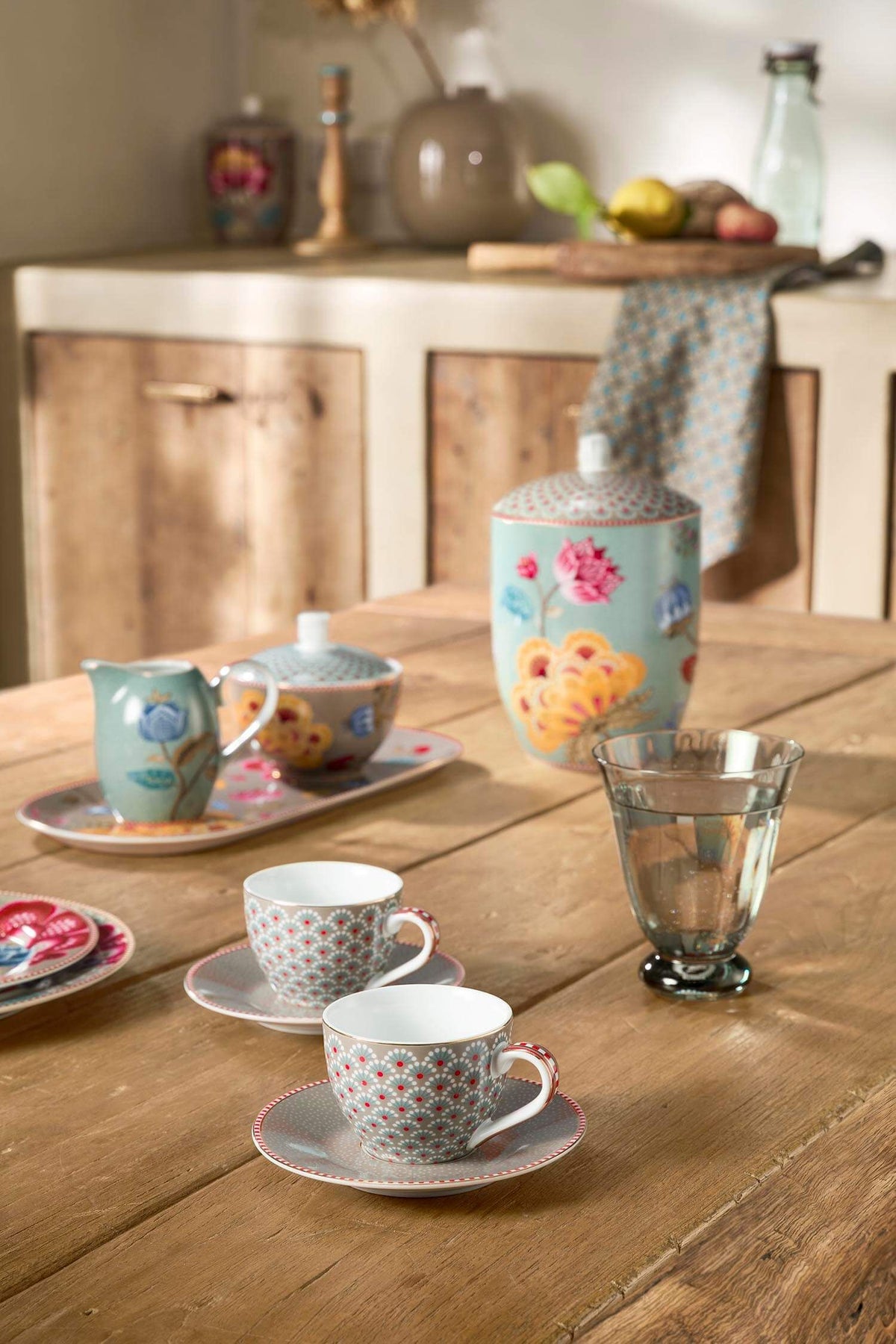 Espresso Cups & Saucers Blooming Tales Khaki e 120 ml (Set 2 Pieces)