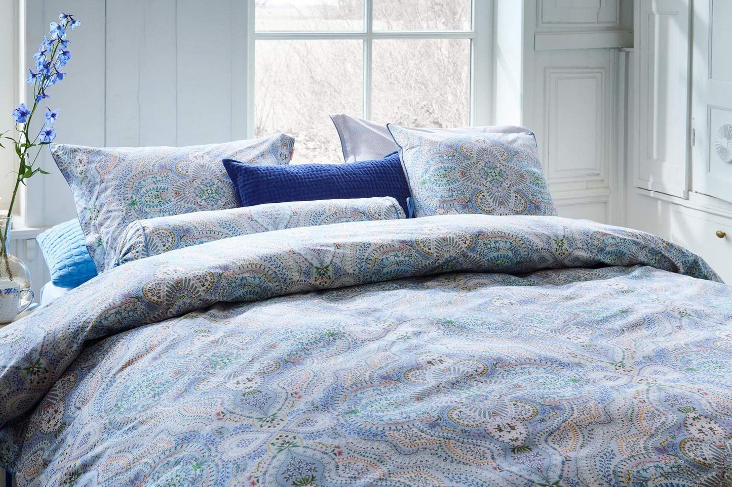 Moon Flower Light Blue Duvet Cover