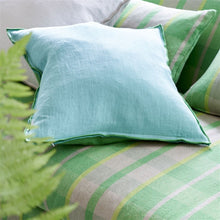 Load image into Gallery viewer, Brera Lino Emerald &amp; Capri Linen Cushion
