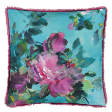 Load image into Gallery viewer, Bouquet De Roses Turquoise Cotton Cushion
