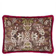 Load image into Gallery viewer, Rose De Damas Embroidered Cranberry Cotton Cushion
