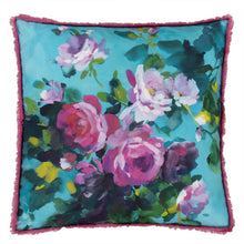 Load image into Gallery viewer, Bouquet De Roses Turquoise Cotton Cushion
