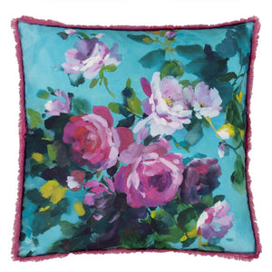 Bouquet De Roses Turquoise Cotton Cushion