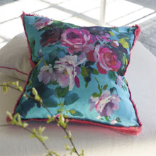 Load image into Gallery viewer, Bouquet De Roses Turquoise Cotton Cushion
