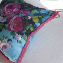 Load image into Gallery viewer, Bouquet De Roses Turquoise Cotton Cushion
