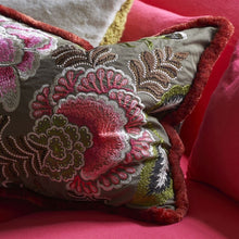 Load image into Gallery viewer, Rose De Damas Embroidered Cranberry Cotton Cushion
