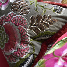 Load image into Gallery viewer, Rose De Damas Embroidered Cranberry Cotton Cushion
