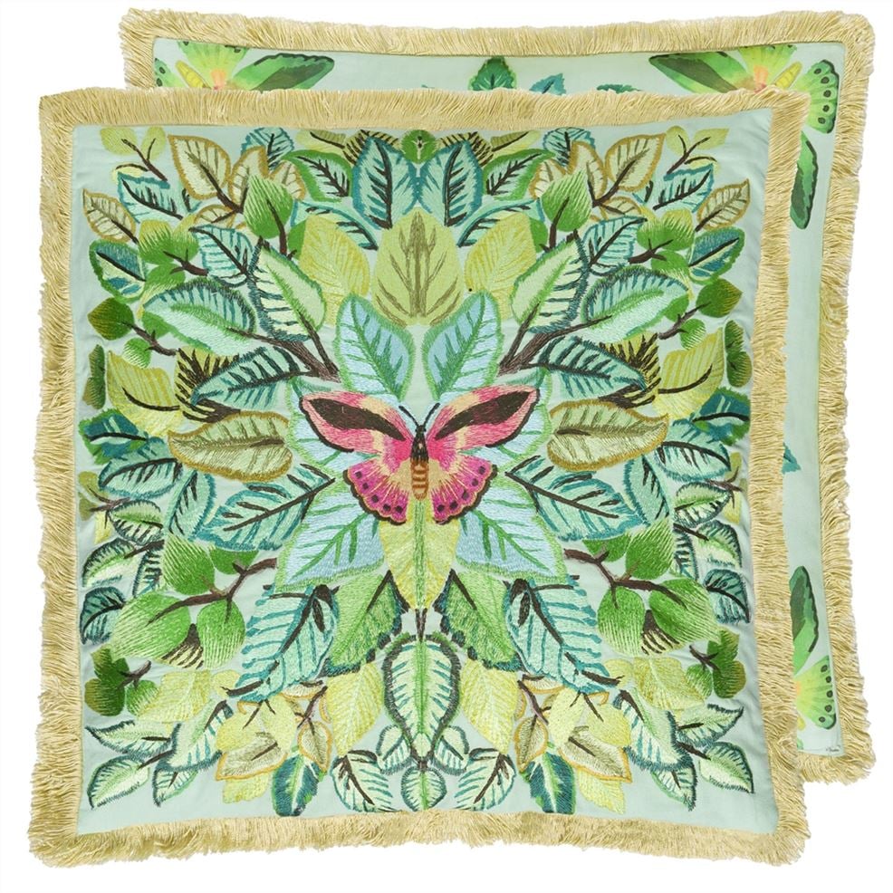 Celastrina Embroidered Turquoise Cotton Cushion