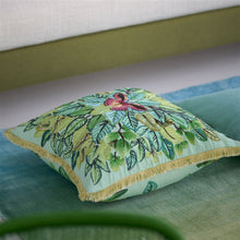 Load image into Gallery viewer, Celastrina Embroidered Turquoise Cotton Cushion
