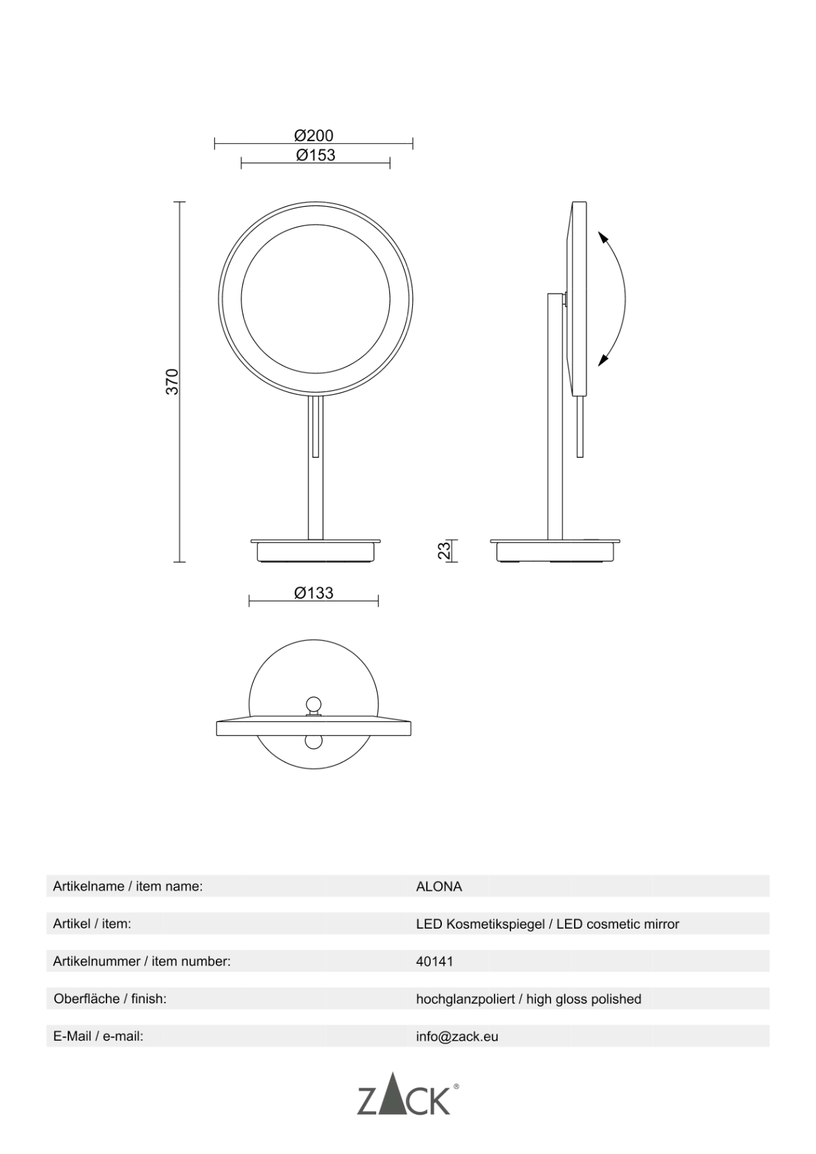 Alona - led cosmetic mirror