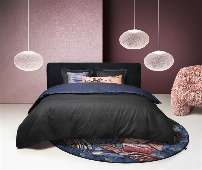Calligraphy Bird Duvet Cover Set Blue