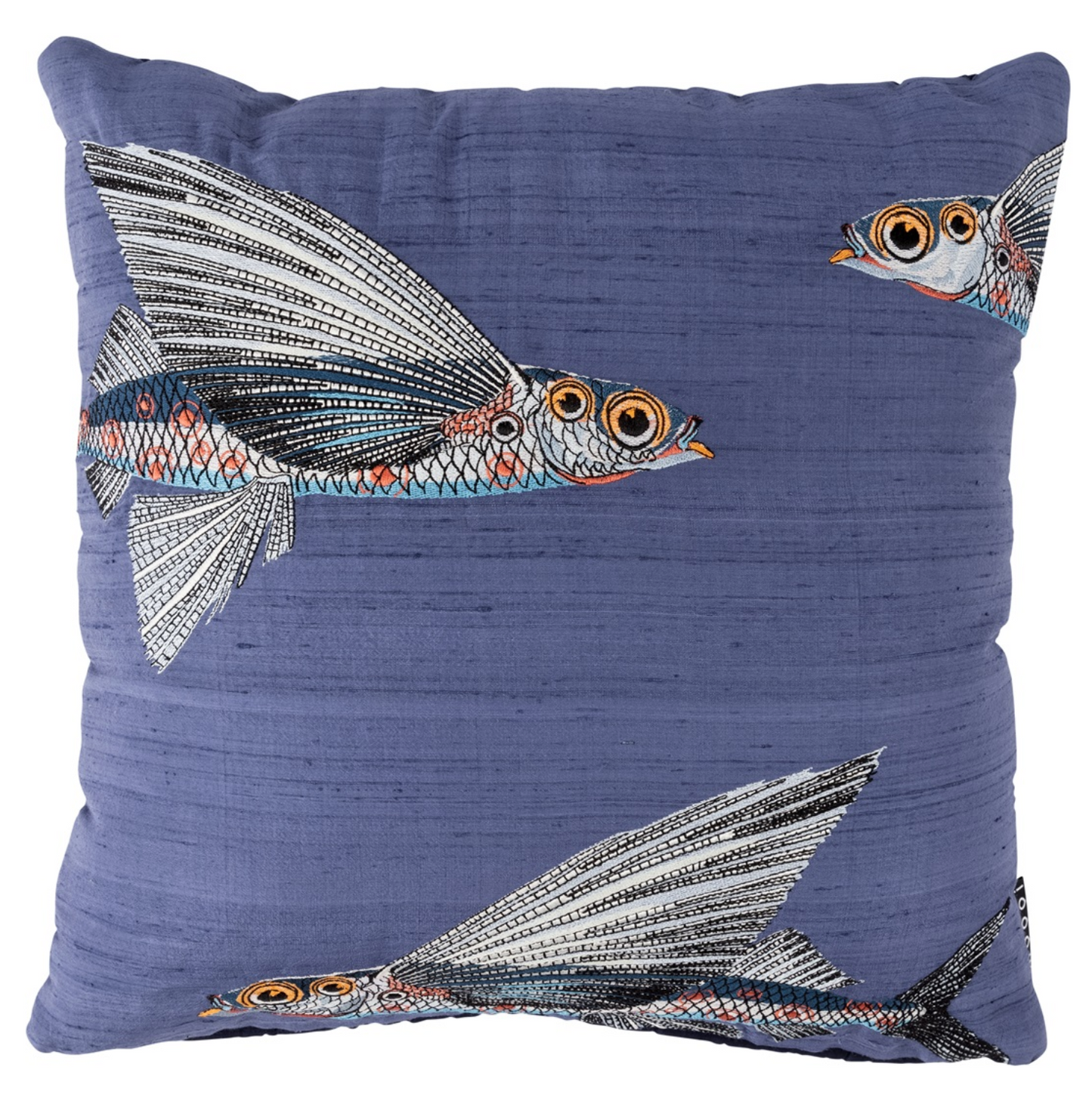 Embroidered Flying Coral Fish Cushion Blue