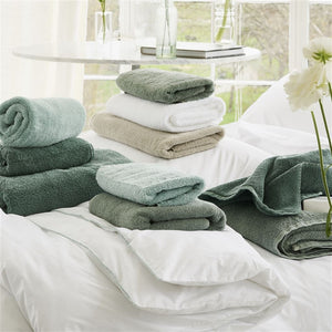 Loweswater organic celadon towels