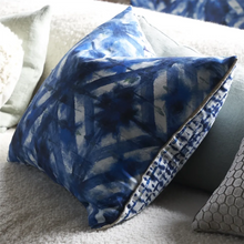 Load image into Gallery viewer, Parquet Batik Indigo cotton cushion
