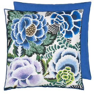 Rose de Damas cobalt cotton cushion