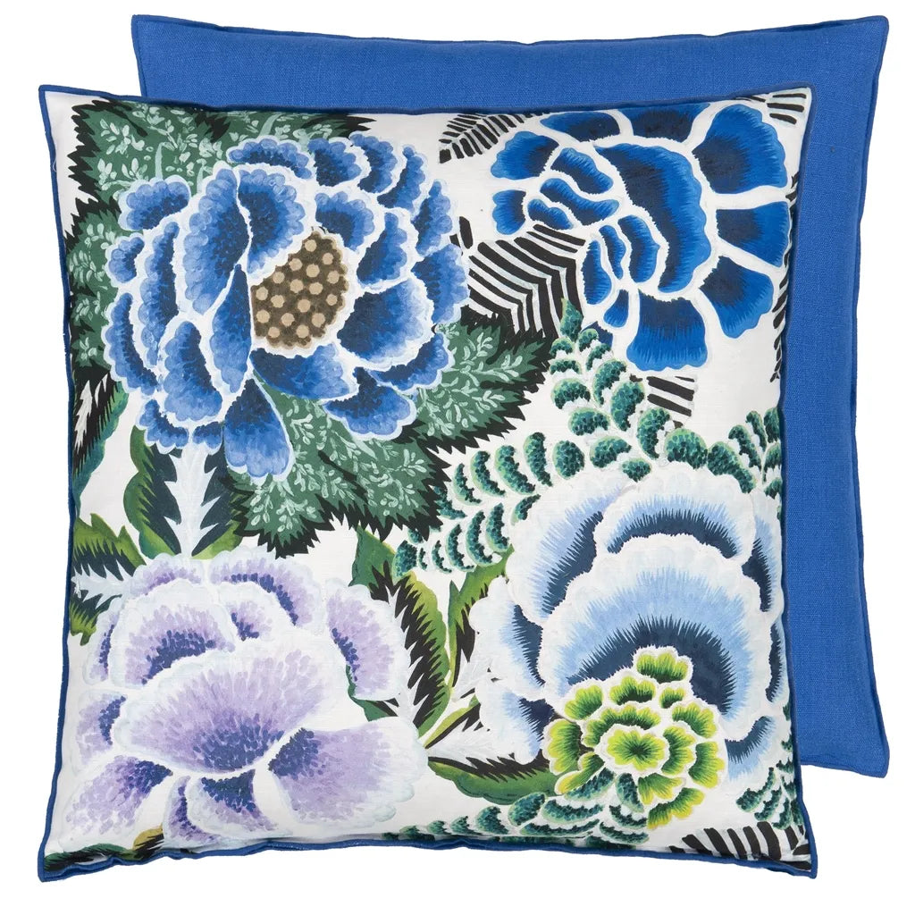 Rose de Damas cobalt cotton cushion