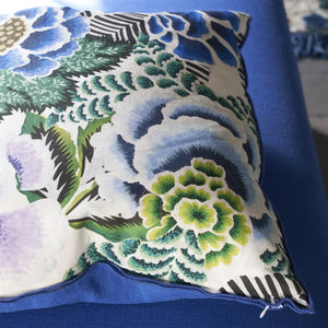 Rose de Damas cobalt cotton cushion