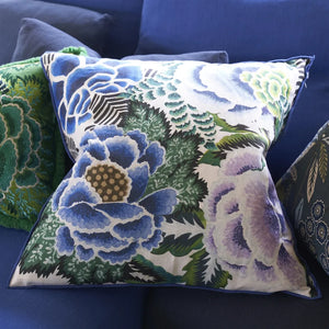 Rose de Damas cobalt cotton cushion