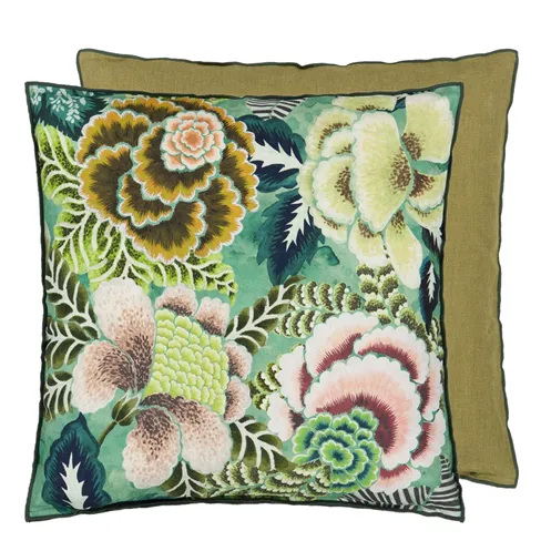 Rose de Damas jade cotton/linen cushion