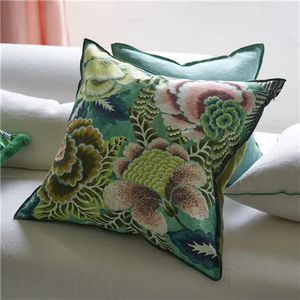 Rose de Damas jade cotton/linen cushion