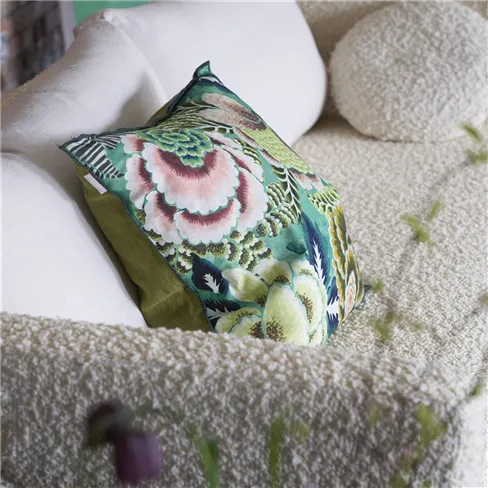 Rose de Damas jade cotton/linen cushion
