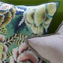 Load image into Gallery viewer, Rose de Damas jade cotton/linen cushion
