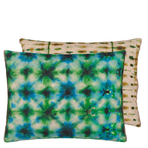 Shibori emerald cotton cushion