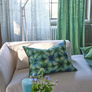 Shibori emerald cotton cushion