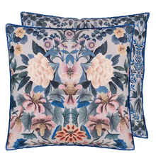 Load image into Gallery viewer, Ikebana Damask slate cotton cushion
