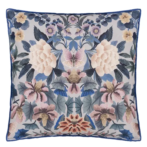Ikebana Damask slate cotton cushion