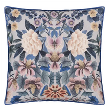 Load image into Gallery viewer, Ikebana Damask slate cotton cushion
