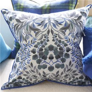 Ikebana Damask slate cotton cushion