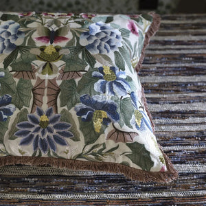 Ikebana Damask cameo embroidered cotton cushion