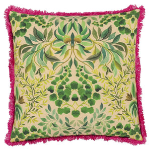 Ikebana Damask fucsia embroidered cotton cushion