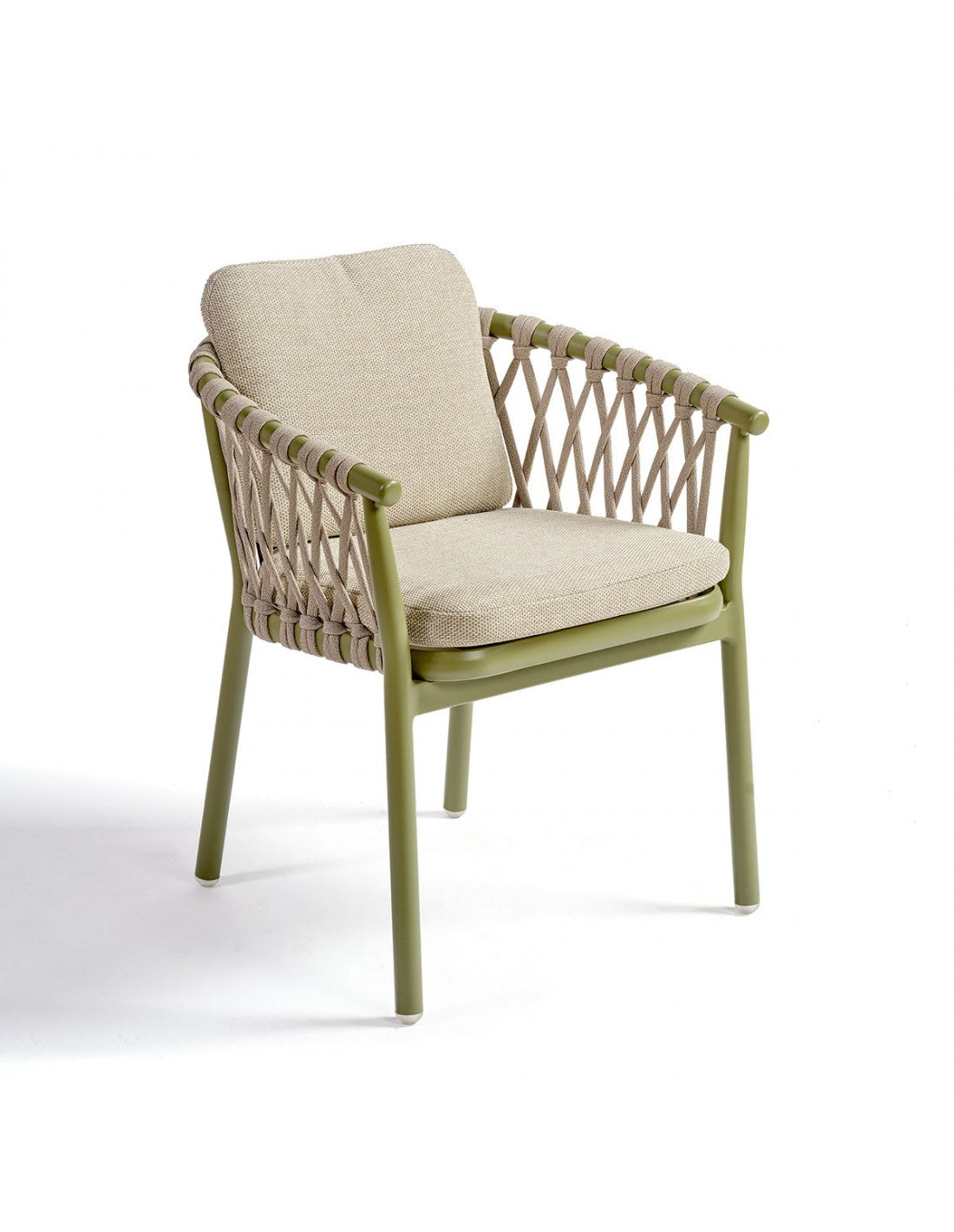 Olive Green Outdoor Dining Armchair ( with Grey Rope and Cushions)