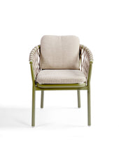 Load image into Gallery viewer, Olive Green Outdoor Dining Armchair ( with Grey Rope and Cushions)
