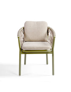 Olive Green Outdoor Dining Armchair ( with Grey Rope and Cushions)