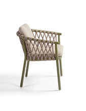 Load image into Gallery viewer, Olive Green Outdoor Dining Armchair ( with Grey Rope and Cushions)
