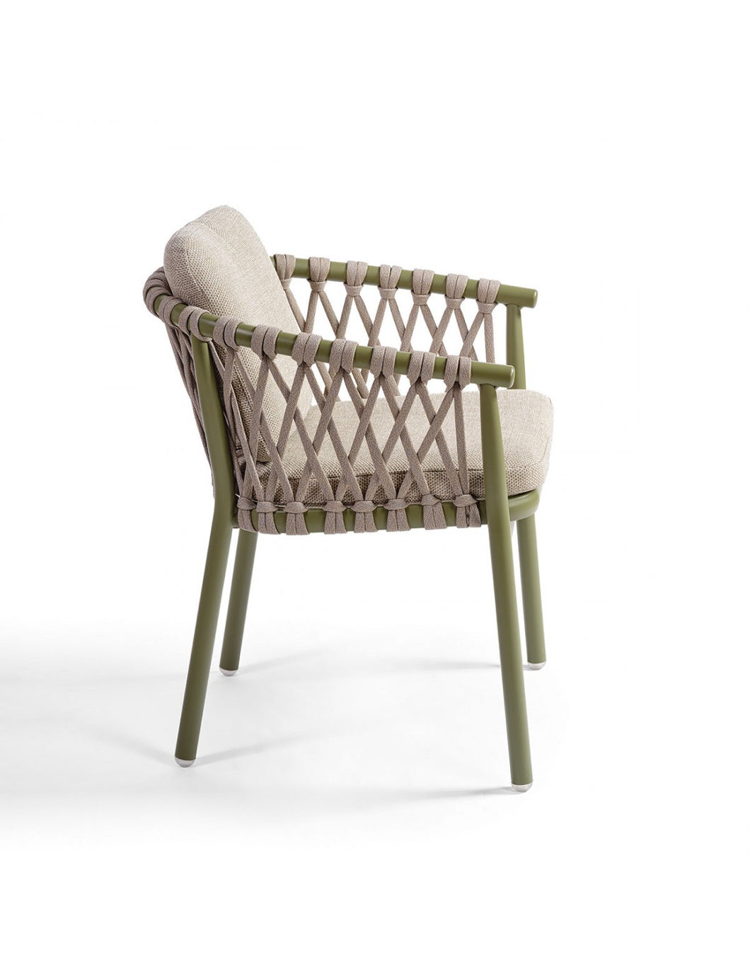 Olive Green Outdoor Dining Armchair ( with Grey Rope and Cushions)