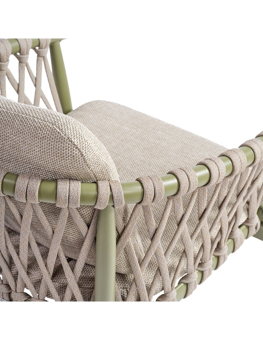 Olive Green Outdoor Dining Armchair ( with Grey Rope and Cushions)