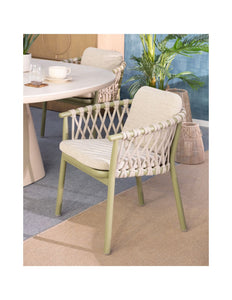 Olive Green Outdoor Dining Armchair ( with Grey Rope and Cushions)