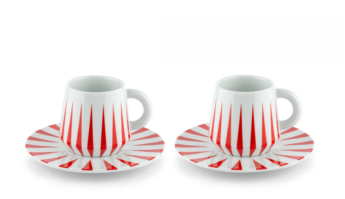 Delight  Set of Two Mocha Cups with Saucer (Red)